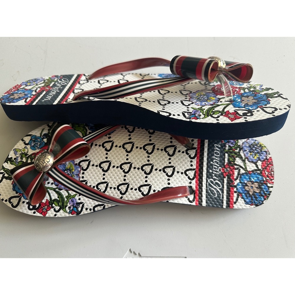 Brighton Entice Floral Heart Striped Bow Flip Flop Sandals Womens 10 - Picture 5 of 5